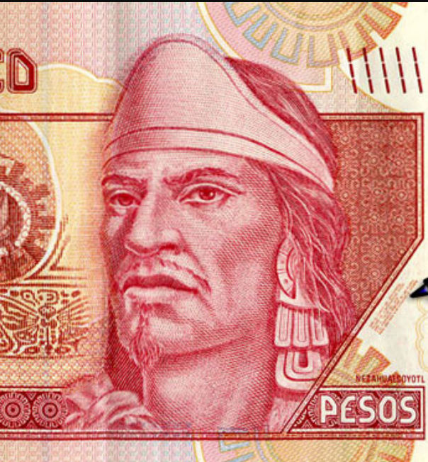 Nezahualcoyotl, Hungry Coyote, Tlatoani of the Texcoco Altepetl, as pictured on the Mexican 100 peso note