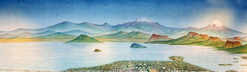 Lake Texcoco and the mountains surrounding Tenochtitlan
